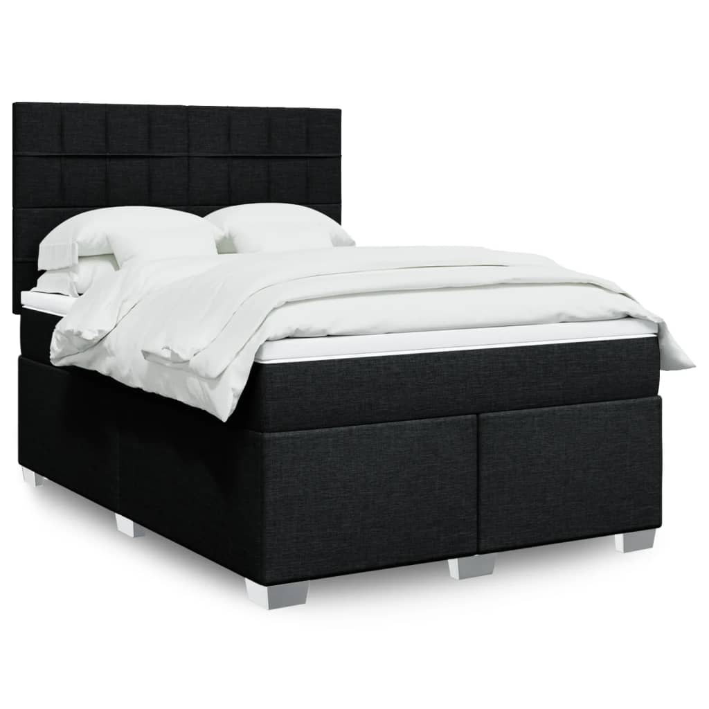 Box Spring Postel S Matrací Černá Textil Černá