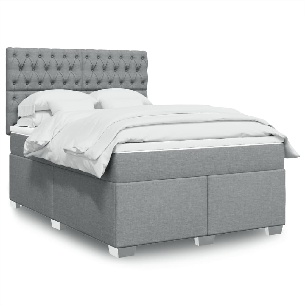 Box Spring Postel S Matrací Textil Světle Šedá
