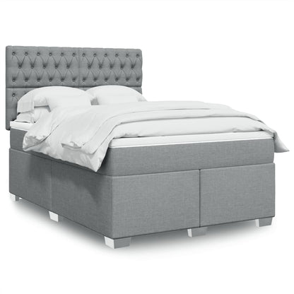 Box Spring Postel S Matrací Textil Světle Šedá