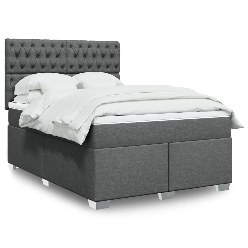 Box Spring Postel S Matrací Textil Tmavě Šedá