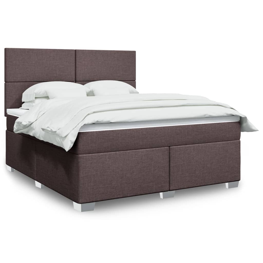 Box Spring Postel S Matrací Textil Tmavě Hnědá