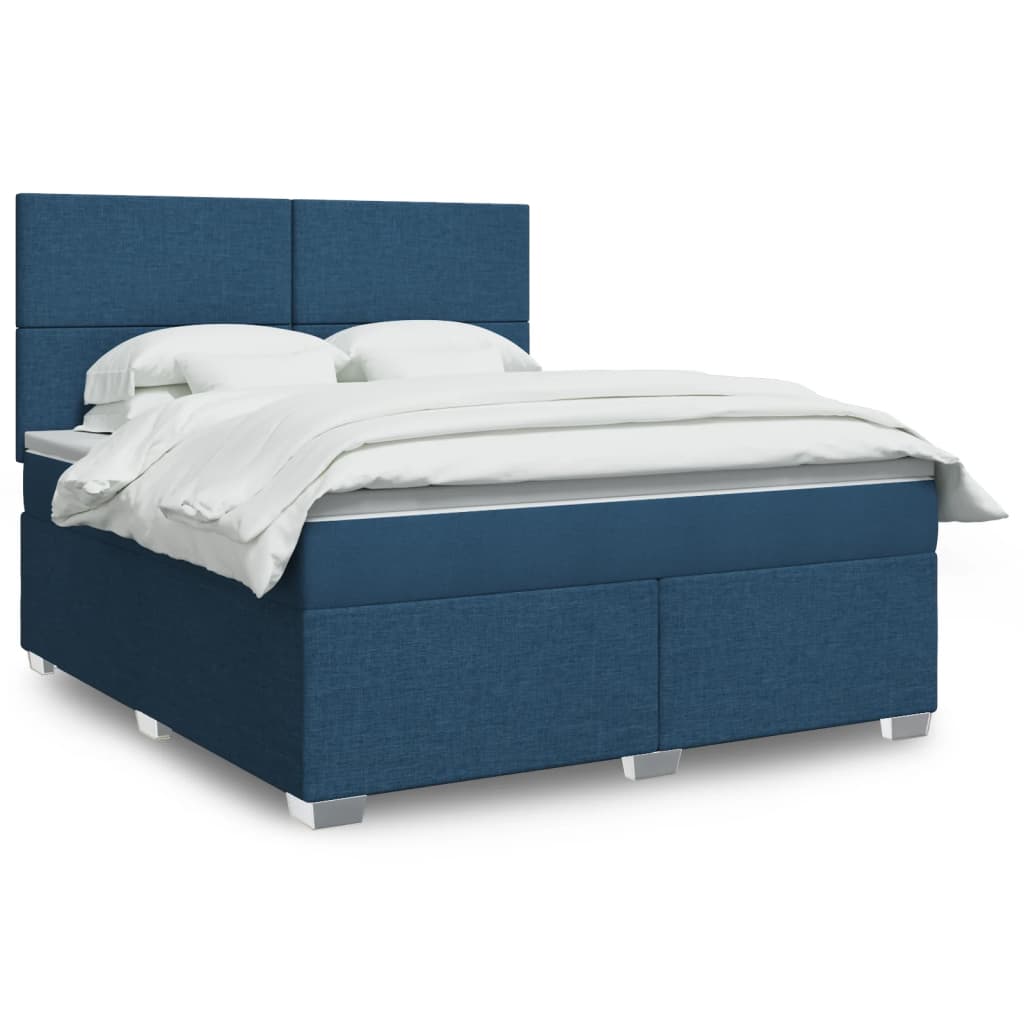 Box Spring Postel S Matrací Textil Modrá