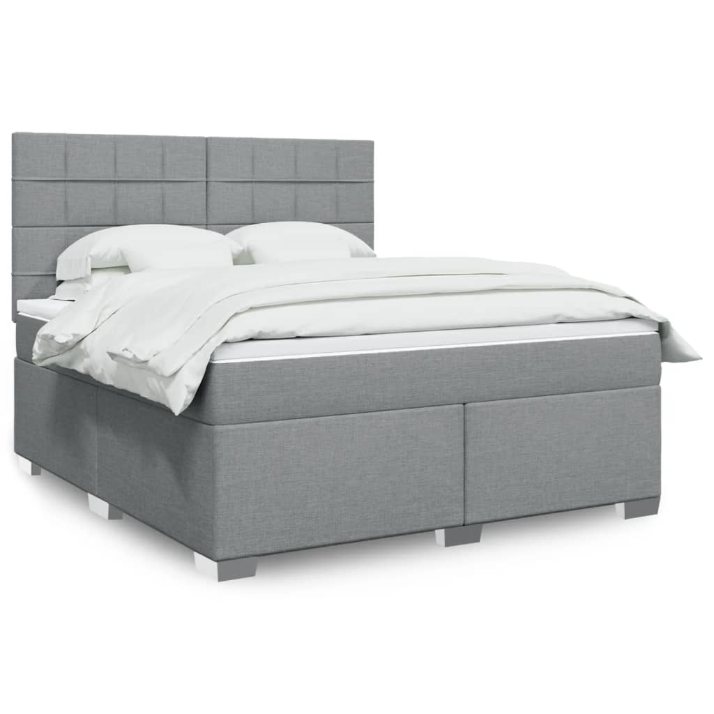 Box Spring Postel S Matrací Textil Světle Šedá