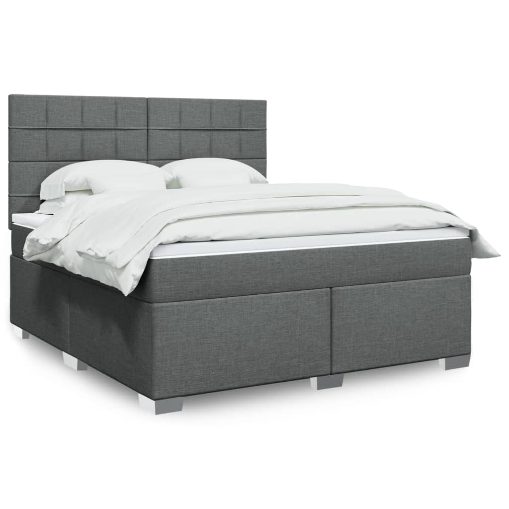 Box Spring Postel S Matrací Textil Tmavě Šedá