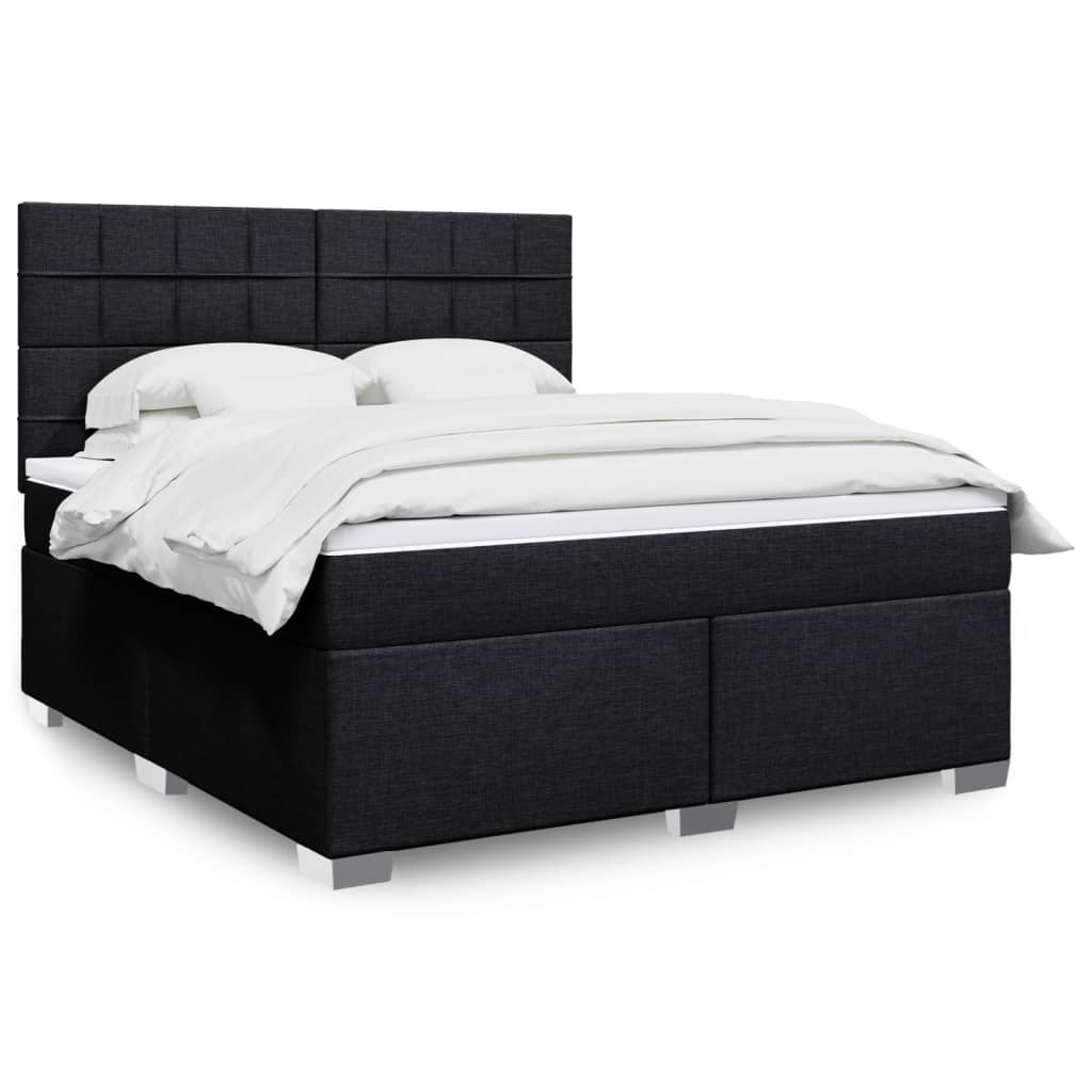 Box Spring Postel S Matrací Černá Textil Černá