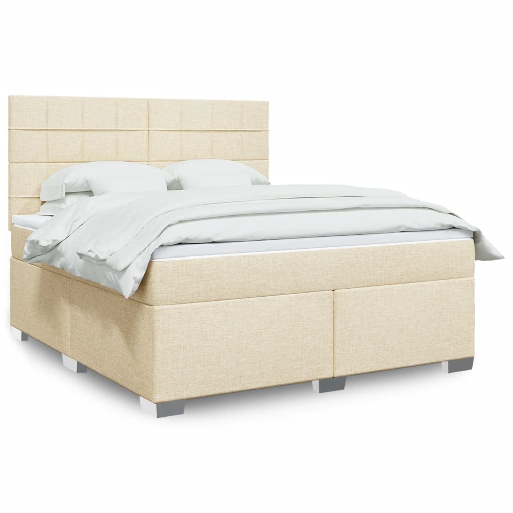 Box Spring Postel S Matrací Textil Krémová