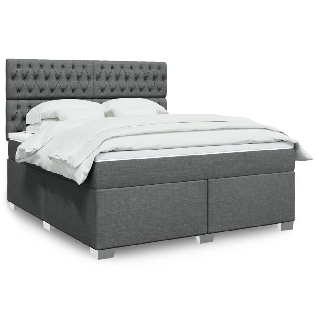 Box Spring Postel S Matrací Textil Tmavě Šedá