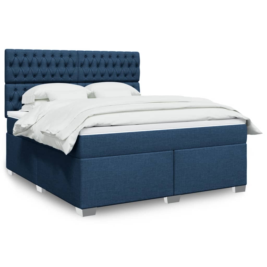 Box Spring Postel S Matrací Textil Modrá