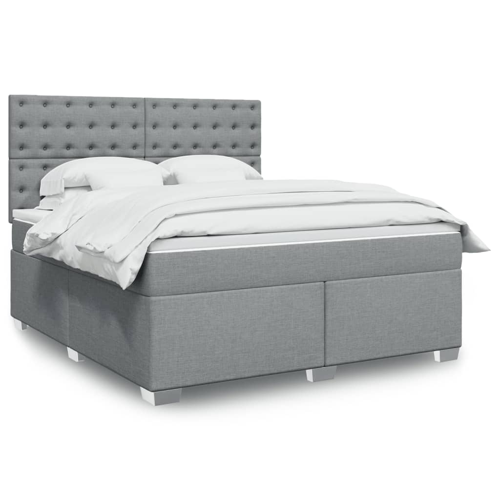 Box Spring Postel S Matrací Textil Světle Šedá