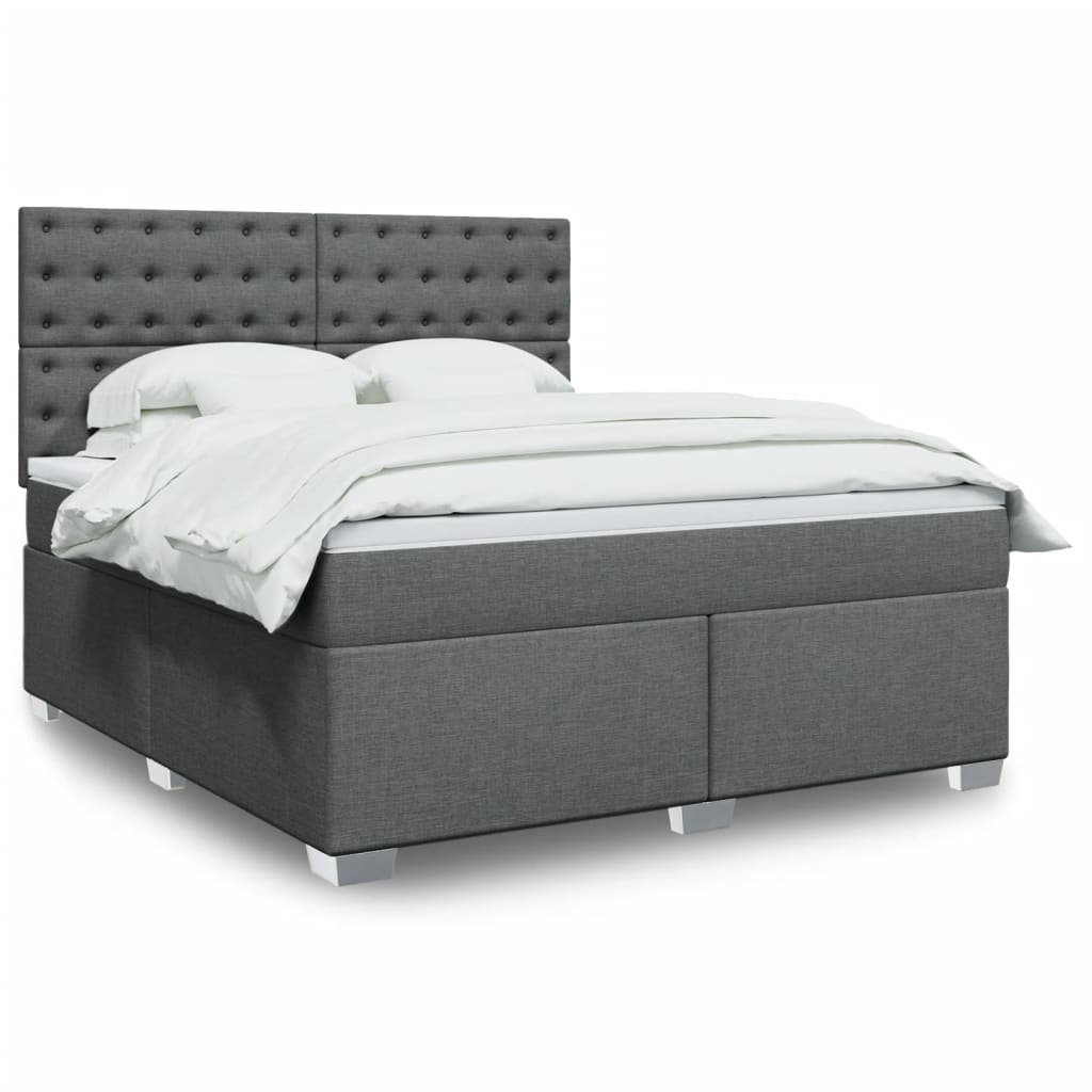 Box Spring Postel S Matrací Textil Tmavě Šedá