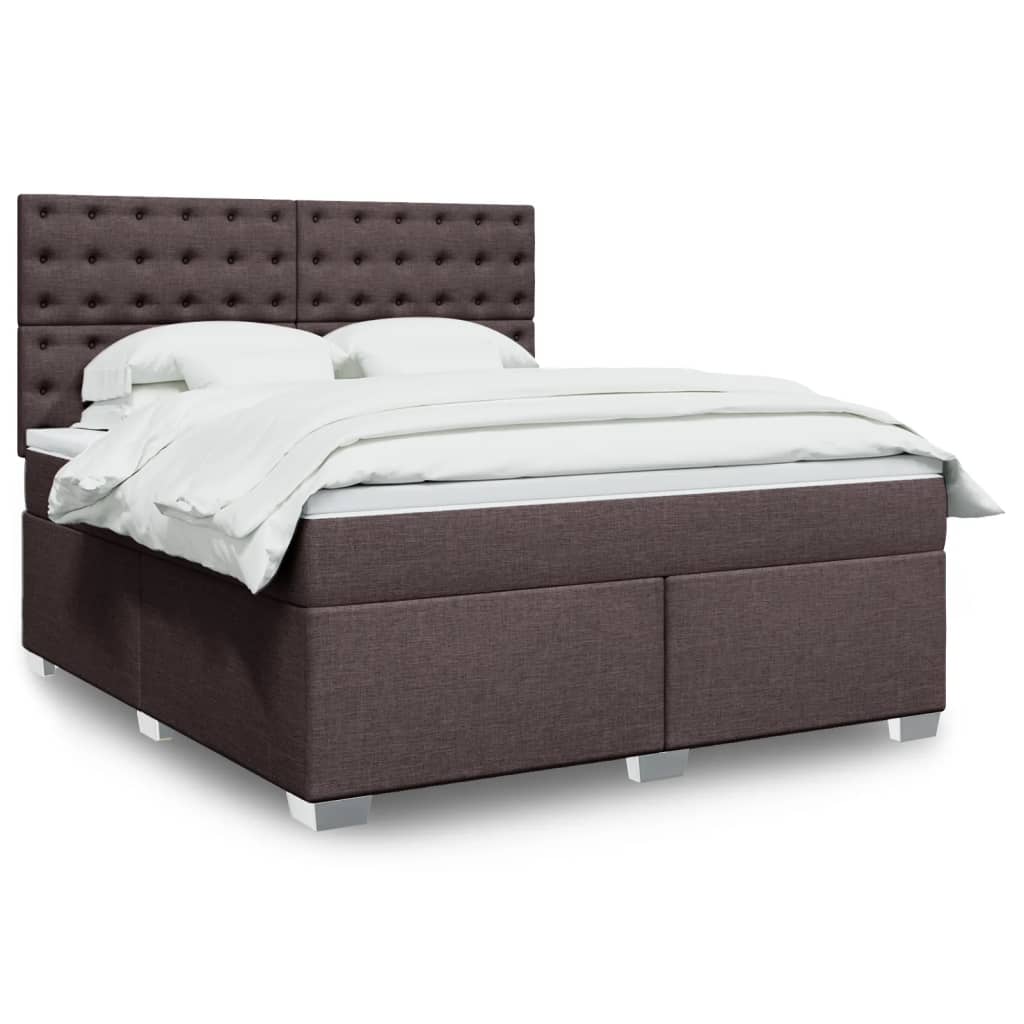 Box Spring Postel S Matrací Textil Tmavě Hnědá