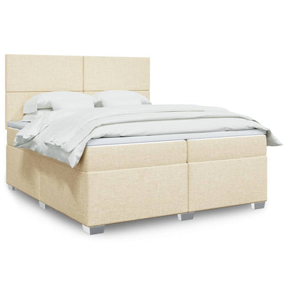 Box Spring Postel S Matrací Textil Krémová