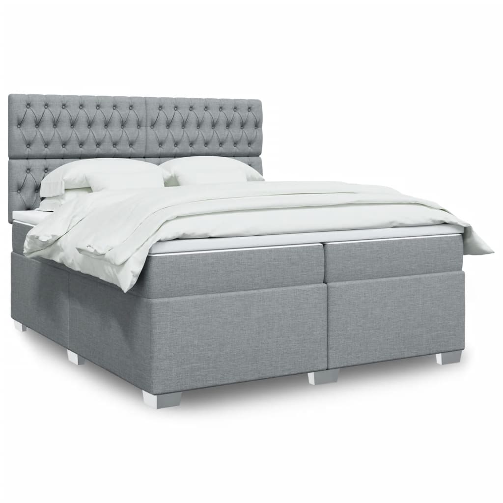 Box Spring Postel S Matrací Textil Světle Šedá
