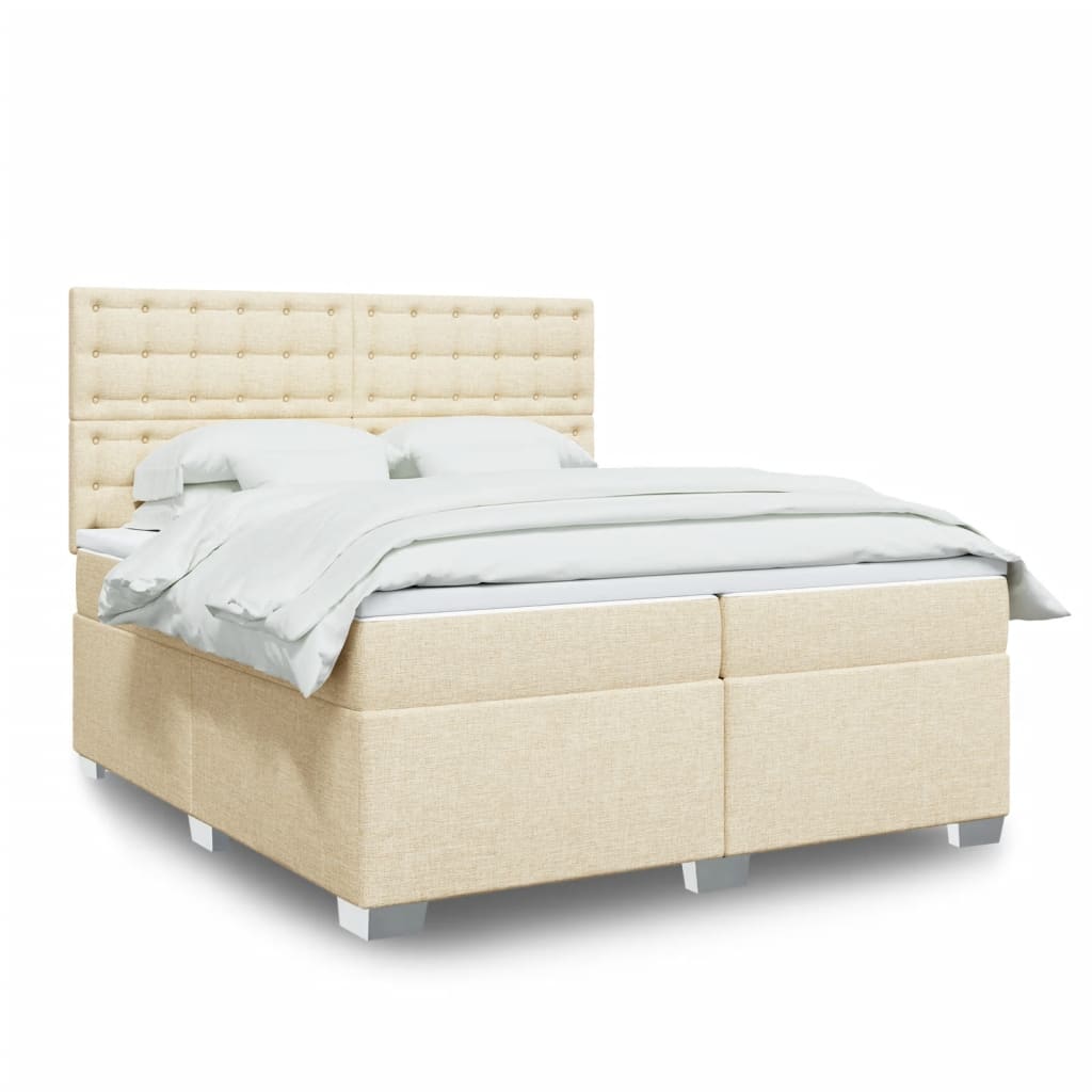 Box Spring Postel S Matrací Textil Krémová