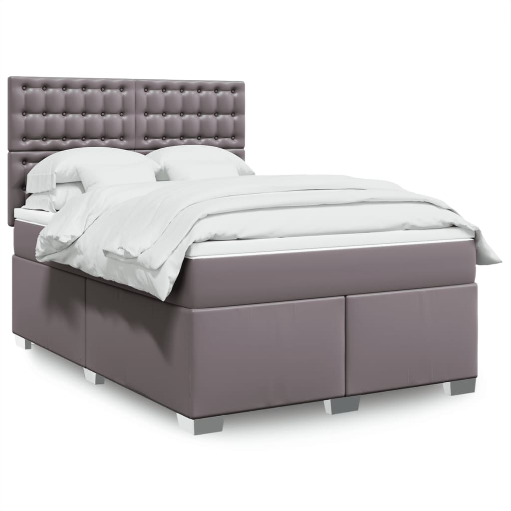 Box Spring Postel S Matrací Šedá Umělá Kůže