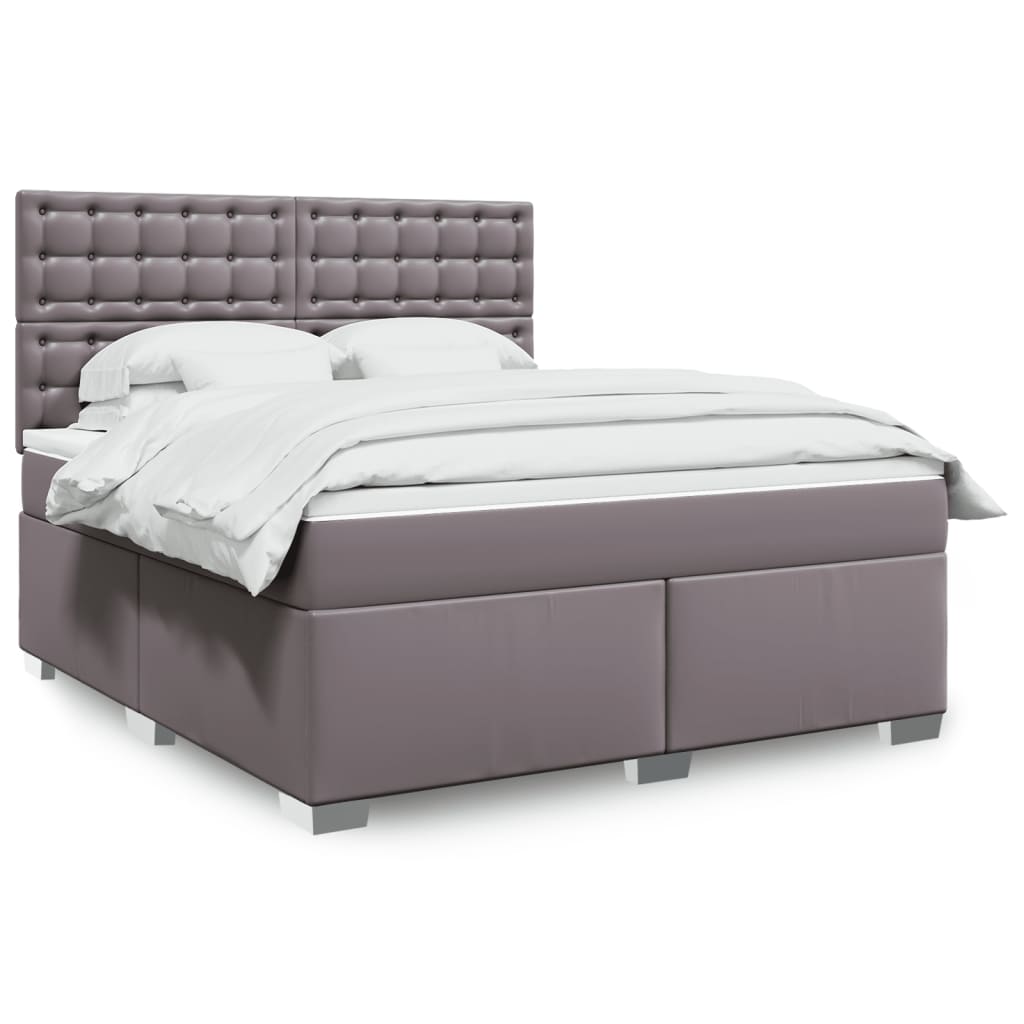 Box Spring Postel S Matrací Šedá Umělá Kůže