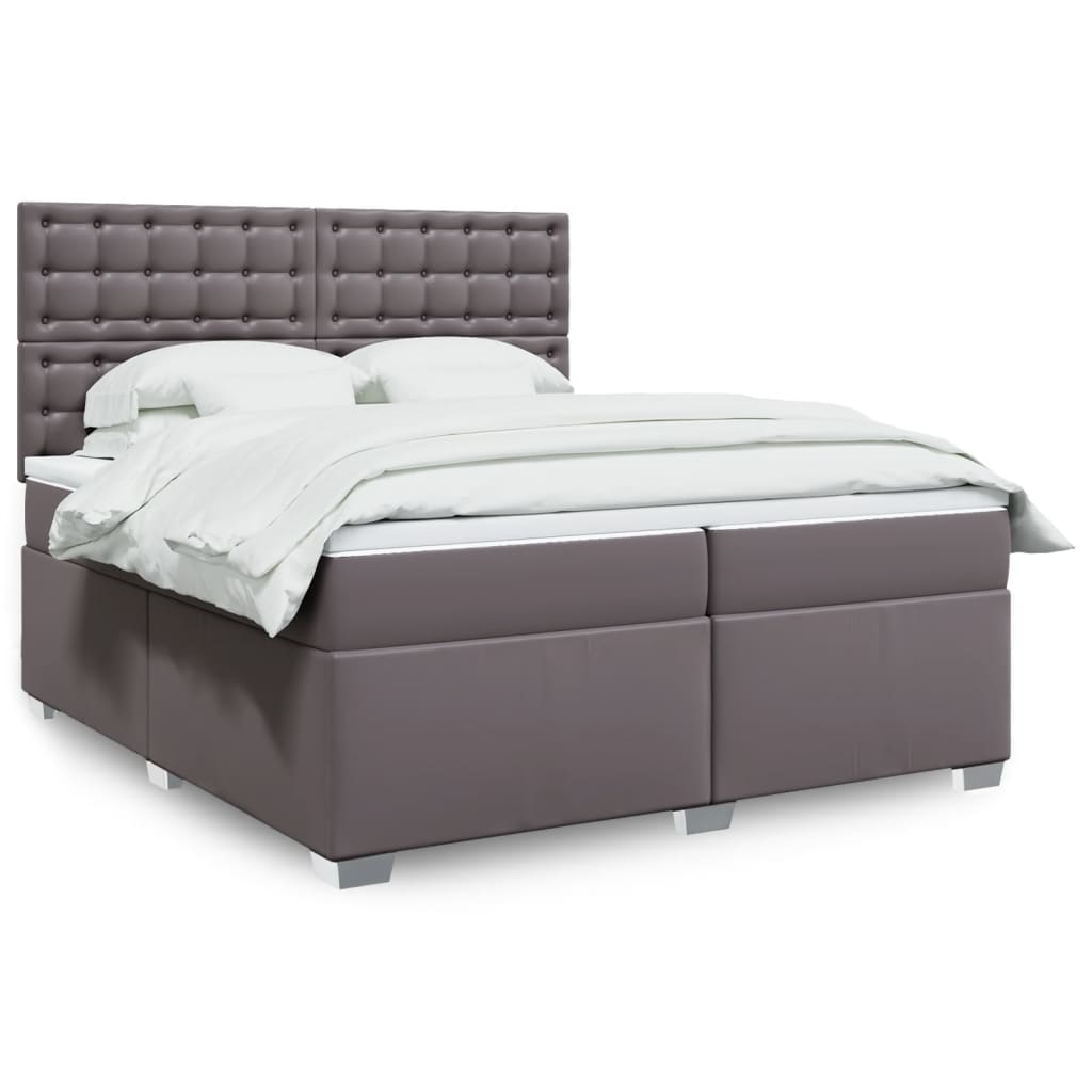Box Spring Postel S Matrací Šedá Umělá Kůže