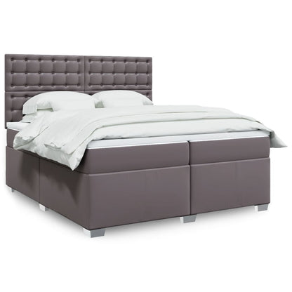 Box Spring Postel S Matrací Šedá Umělá Kůže
