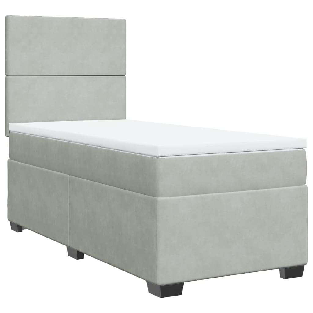 Box Spring Postel S Matrací Samet Světle Šedá