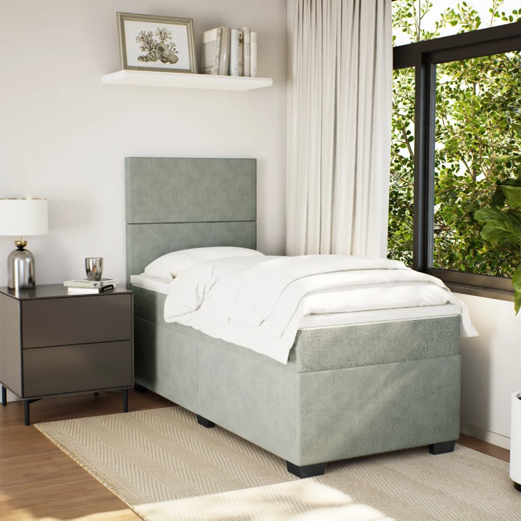 Box Spring Postel S Matrací Samet Světle Šedá