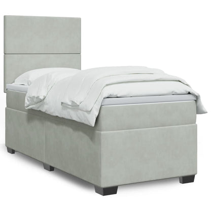 Box Spring Postel S Matrací Samet Světle Šedá