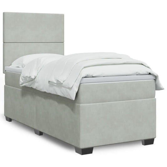 Box Spring Postel S Matrací Samet Světle Šedá