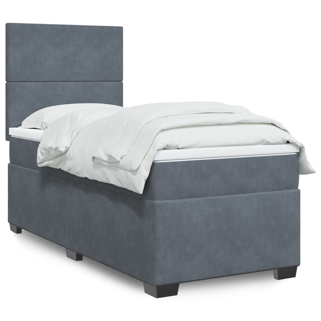 Box Spring Postel S Matrací Samet Tmavě Šedá