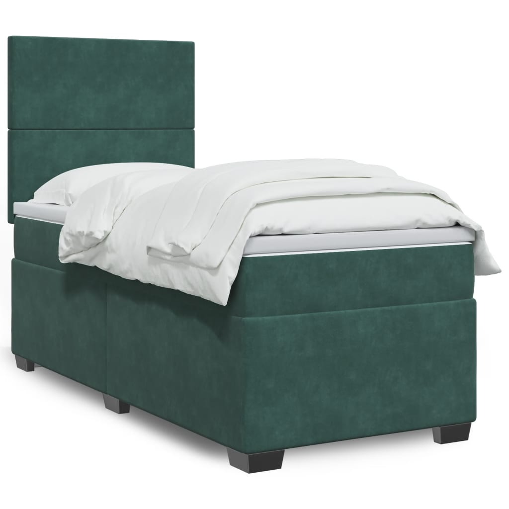 Box Spring Postel S Matrací Samet Tmavě Zelená