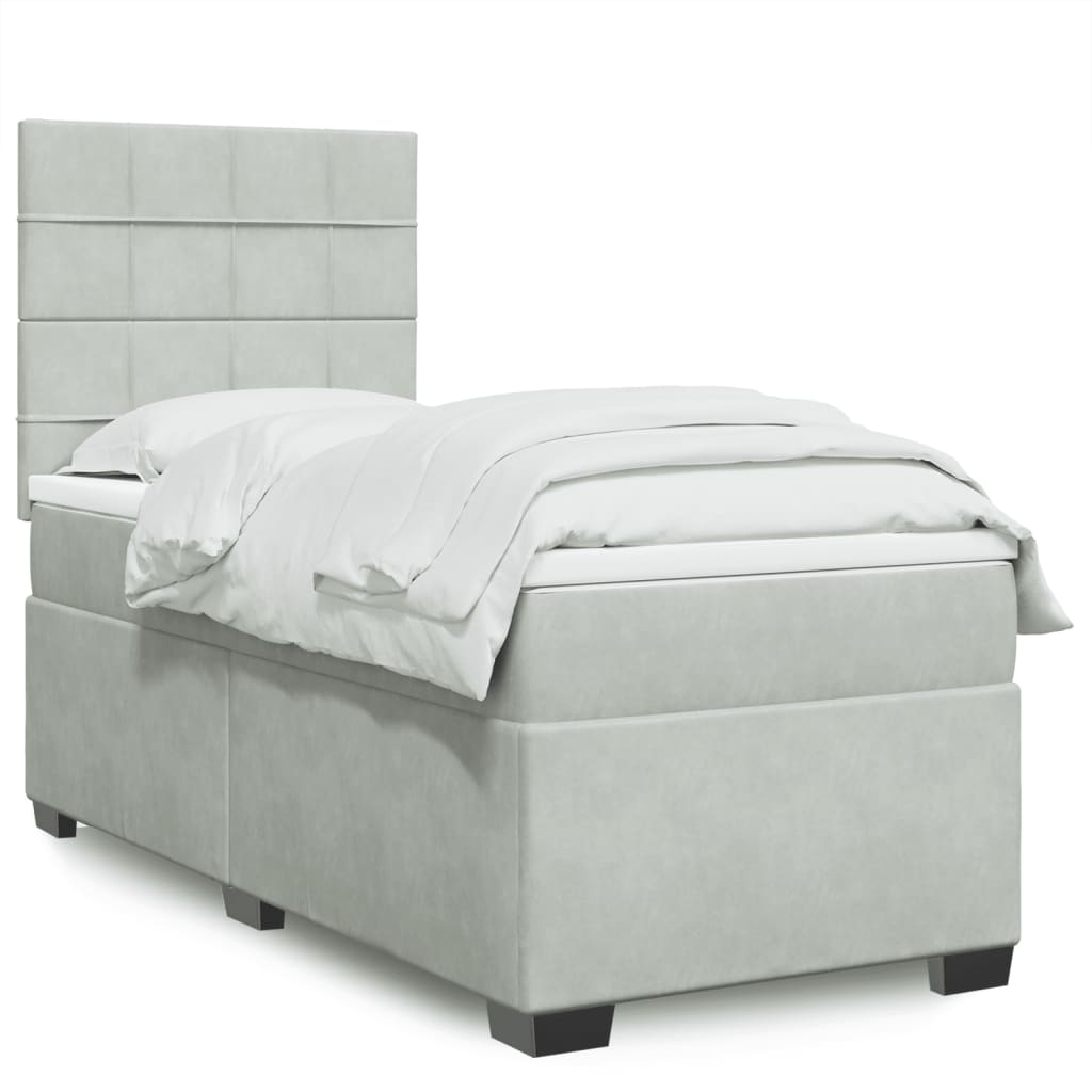 Box Spring Postel S Matrací Samet Světle Šedá