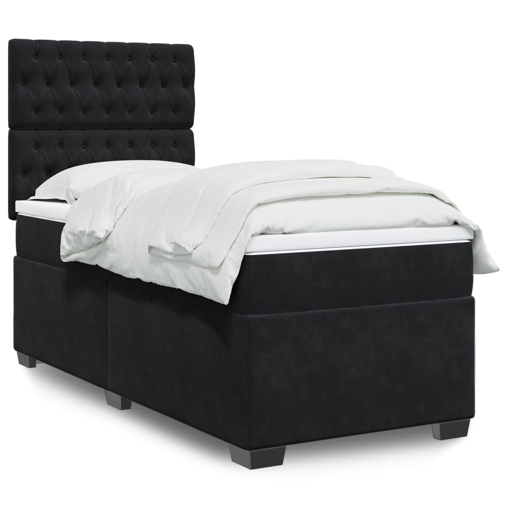 Box Spring Postel S Matrací Černá Samet Černá