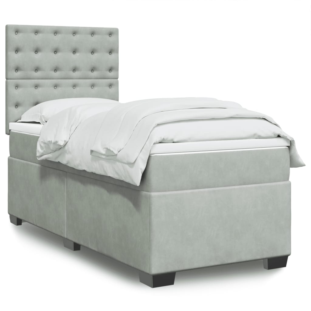 Box Spring Postel S Matrací Samet Světle Šedá