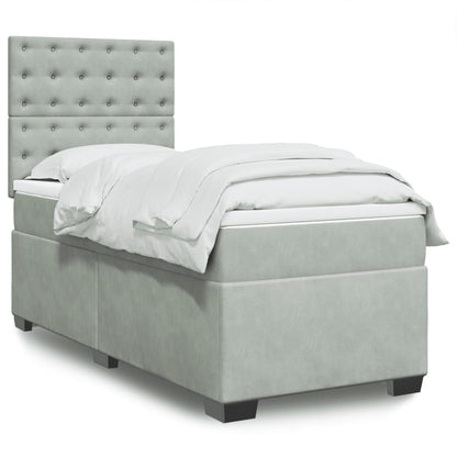 Box Spring Postel S Matrací Samet Světle Šedá