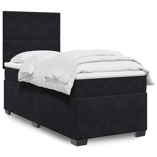 Box Spring Postel S Matrací Černá Samet Černá