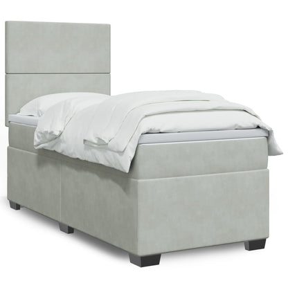 Box Spring Postel S Matrací Samet Světle Šedá