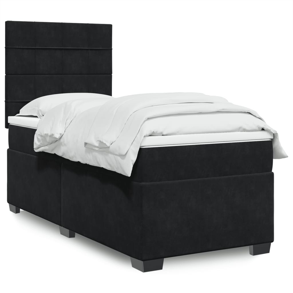 Box Spring Postel S Matrací Černá Samet Černá