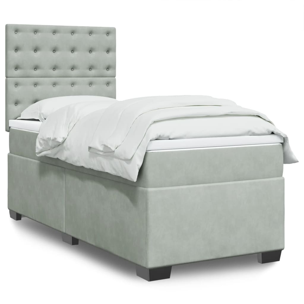 Box Spring Postel S Matrací Samet Světle Šedá