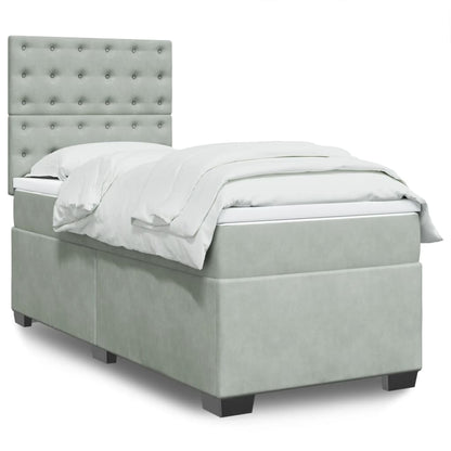 Box Spring Postel S Matrací Samet Světle Šedá