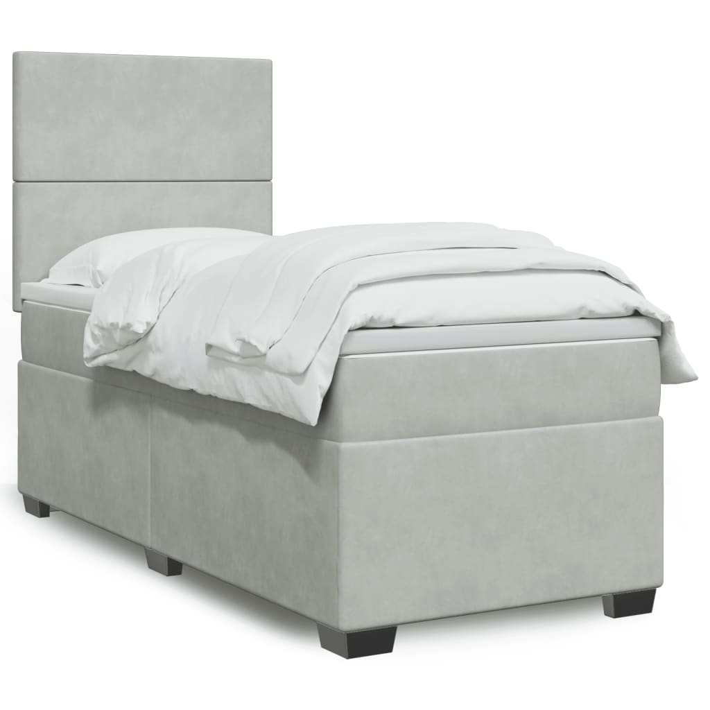 Box Spring Postel S Matrací Samet Světle Šedá