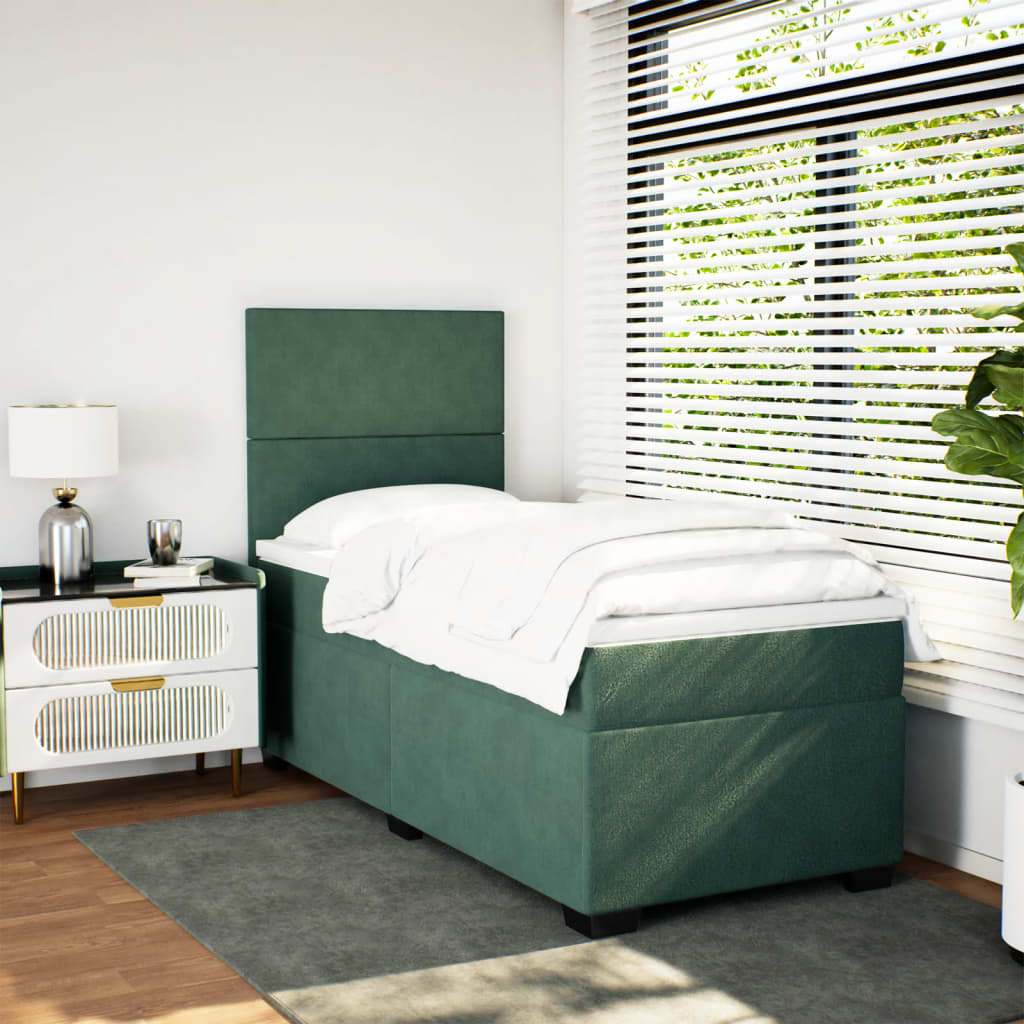Box Spring Postel S Matrací Samet Tmavě Zelená