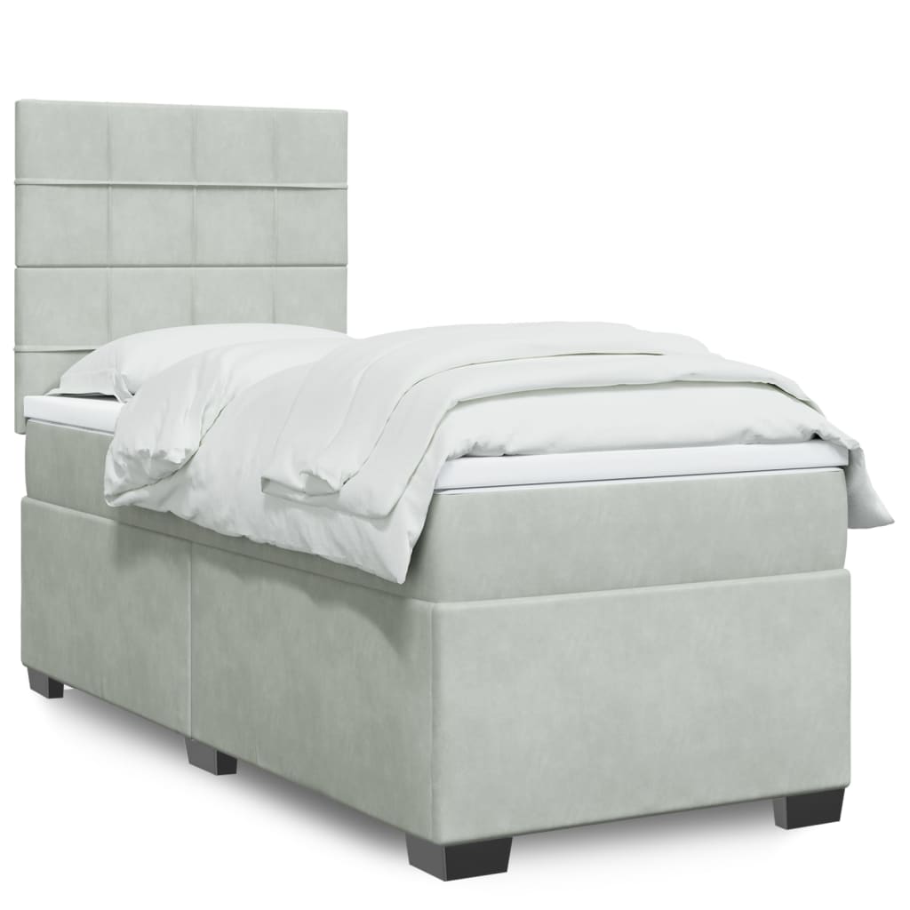 Box Spring Postel S Matrací Samet Světle Šedá