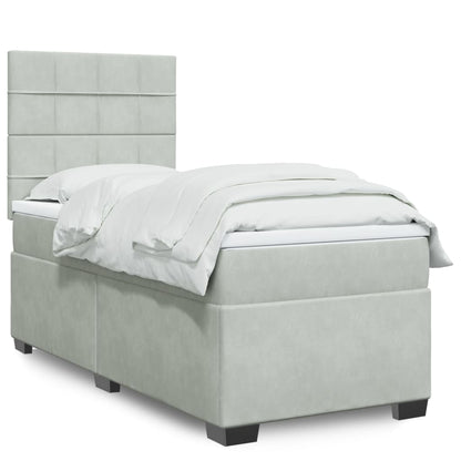 Box Spring Postel S Matrací Samet Světle Šedá