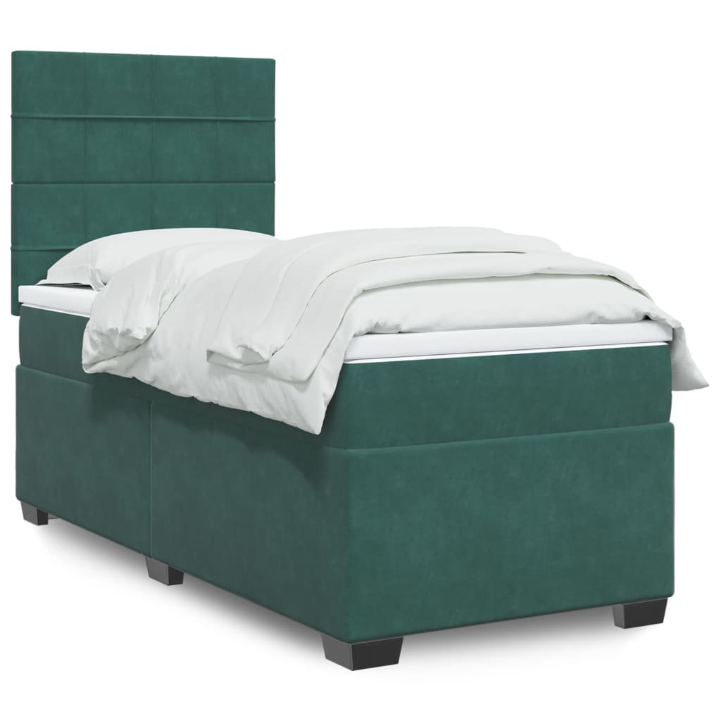 Box Spring Postel S Matrací Samet Tmavě Zelená