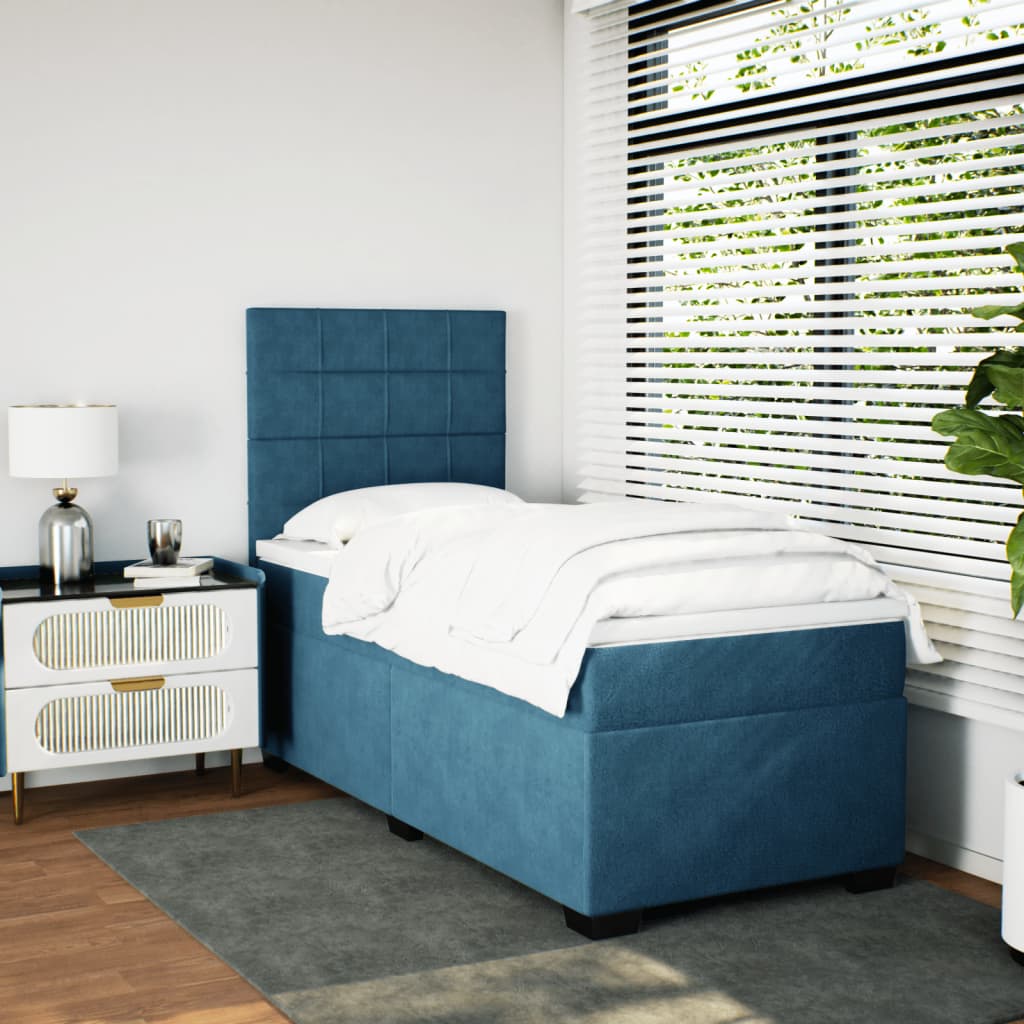 Box Spring Postel S Matrací Samet Modrá