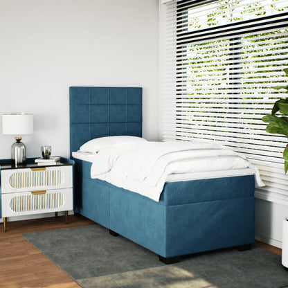 Box Spring Postel S Matrací Samet Modrá