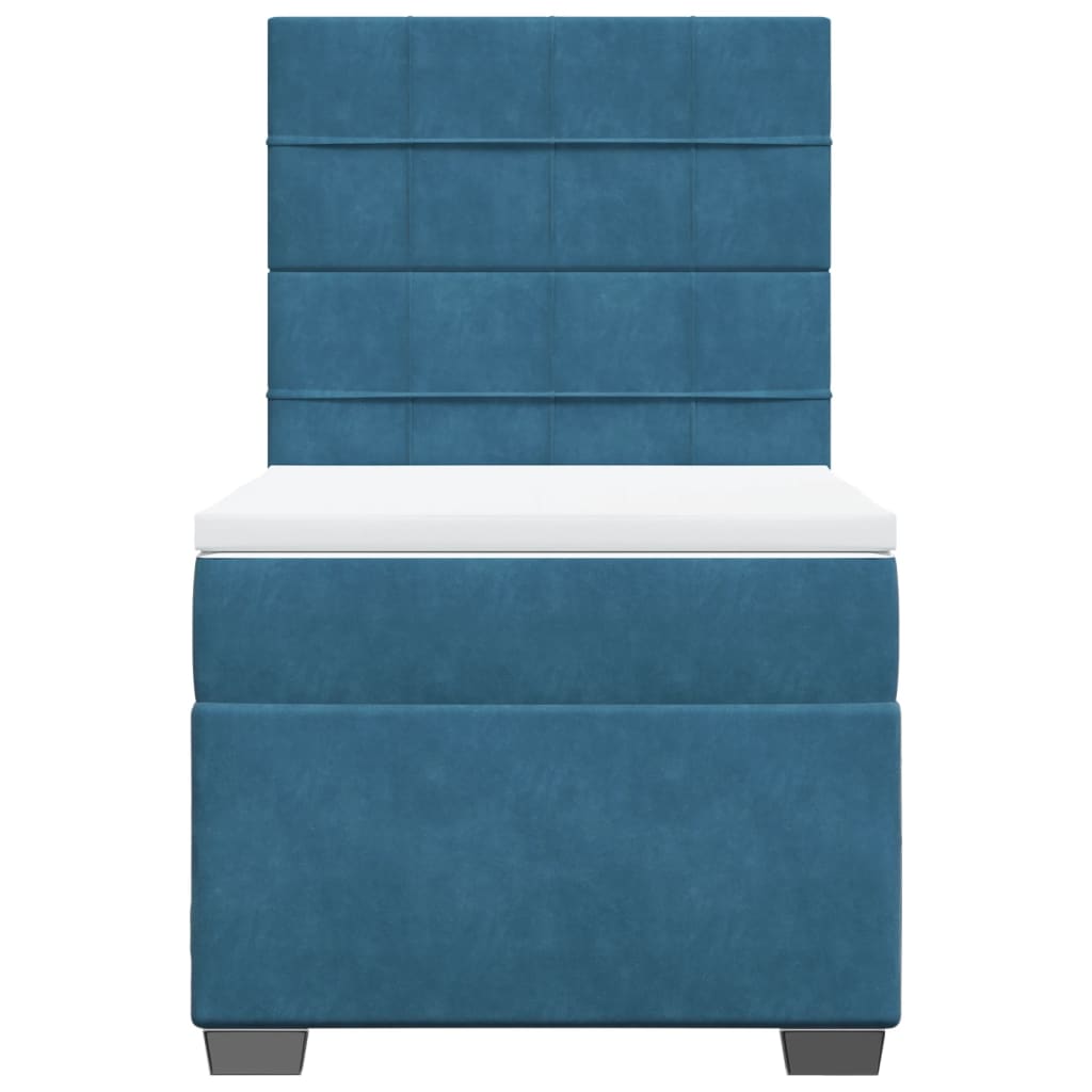 Box Spring Postel S Matrací Samet Modrá