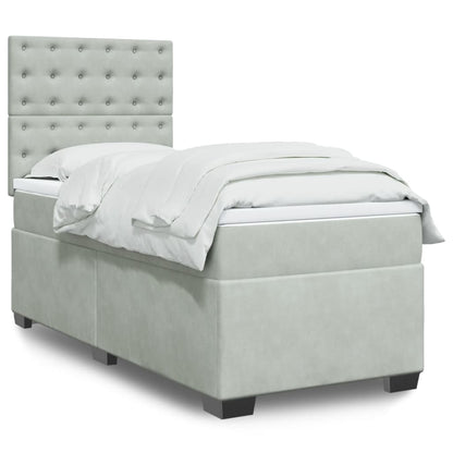 Box Spring Postel S Matrací Samet Světle Šedá