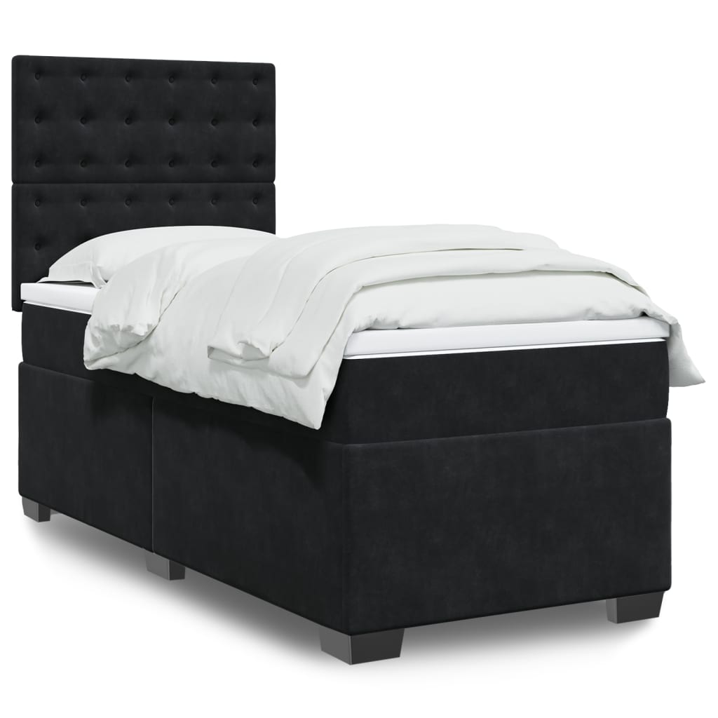 Box Spring Postel S Matrací Černá Samet Černá