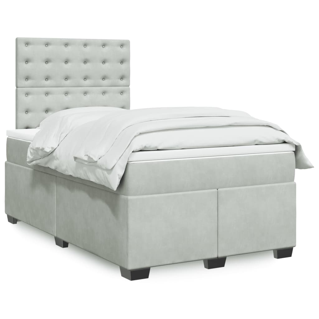 Box Spring Postel S Matrací Samet Světle Šedá