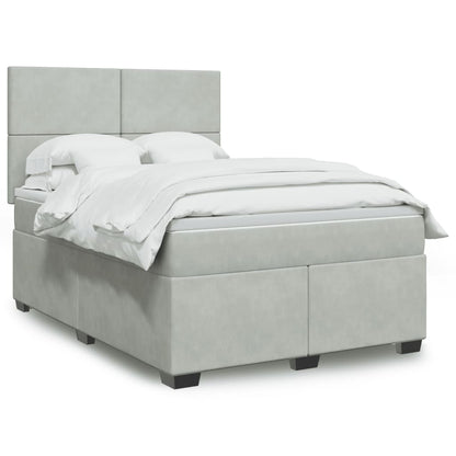 Box Spring Postel S Matrací Samet Světle Šedá