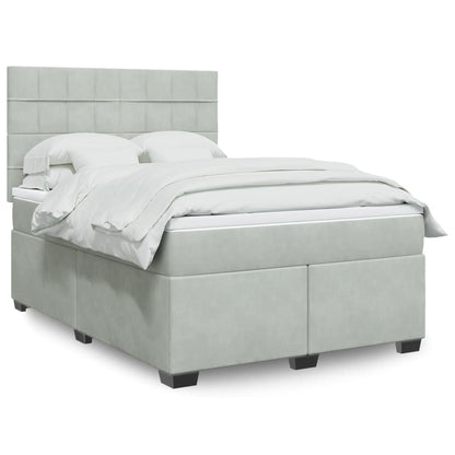 Box Spring Postel S Matrací Samet Světle Šedá